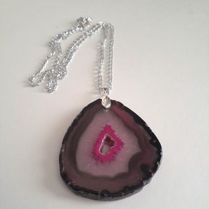 Rose Brazil Geode Agate Pendant Necklace